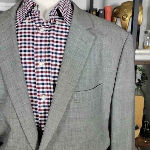Indochino‎ Men's Sport Coat Blazer Two Button Gray Sharkskin Wool Size about 50L